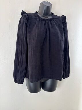 XiRENA Black Lanie Ruffled Shoulder Long-Sleeve Blouse